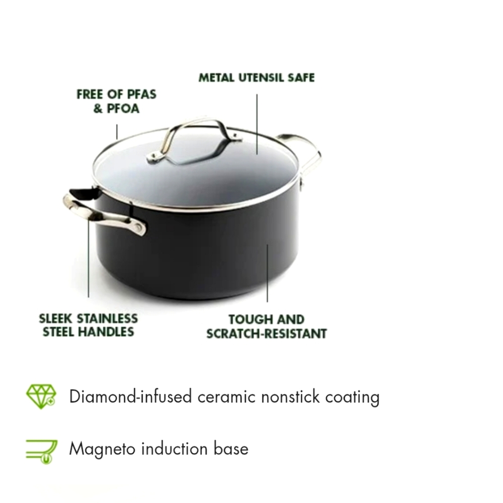 GreenPan Pro Ceramic Nonstick 5.5-Quart Stockpot w/Lid Diamond Infused
